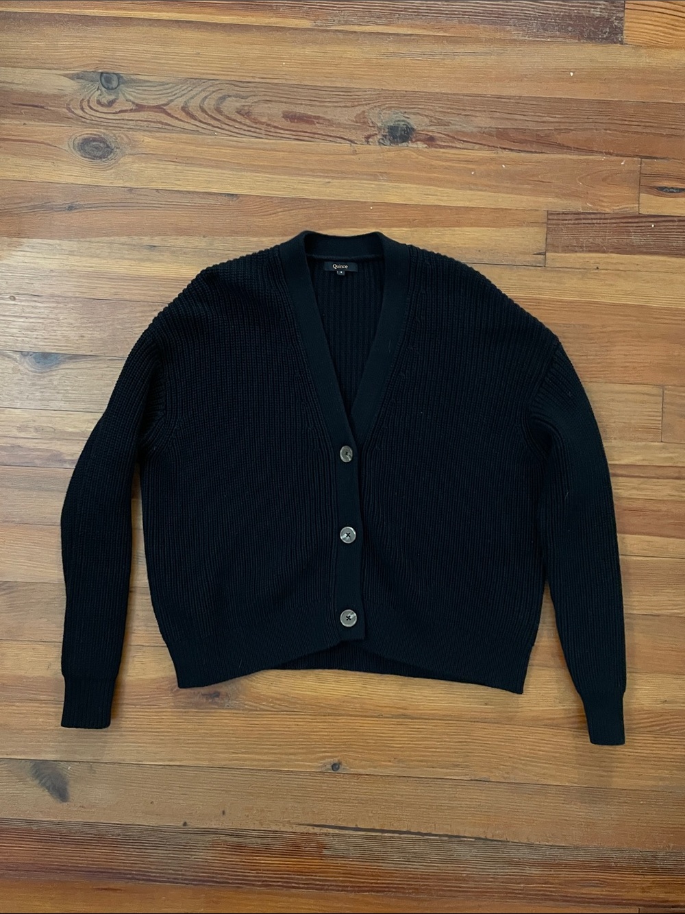 Quince Fisherman Boxy Cropped Cardigan Women's Small Black 100% Organic Cotton - Picture 3 of 14